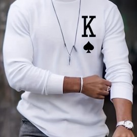 Letter K Print Long Sleeve Sports Shirt, Men's Casual Crew Neck Sport T-shirt