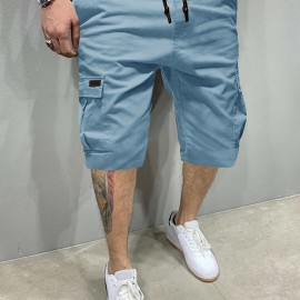 Men's Stylish Loose Solid Cargo Shorts With Pockets, Active Breathable Comfy Drawstring Shorts For Hiking Jogging Cycling Outdoor Fitness Workout