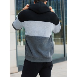 Cool Color Block Hoodies For Men, Men's Casual Design Hooded Sweatshirt With Kangaroo Pocket Streetwear For Winter Fall, As Gifts